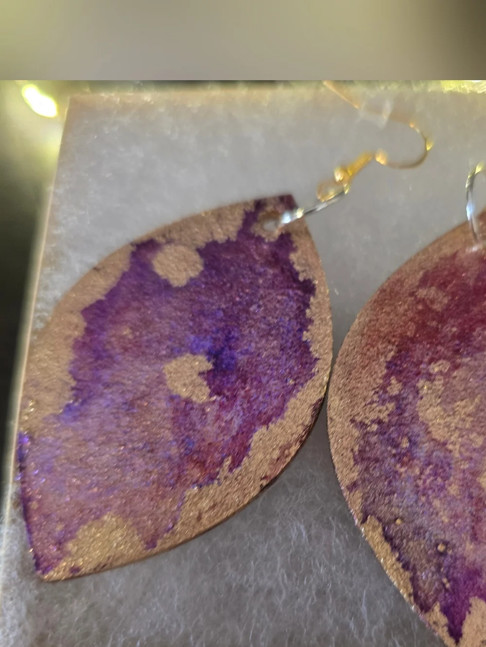 HANDCRAFTED Wood Dangle Earrings HANDPAINTED Delicate Piercing ARTISAN Jewelry